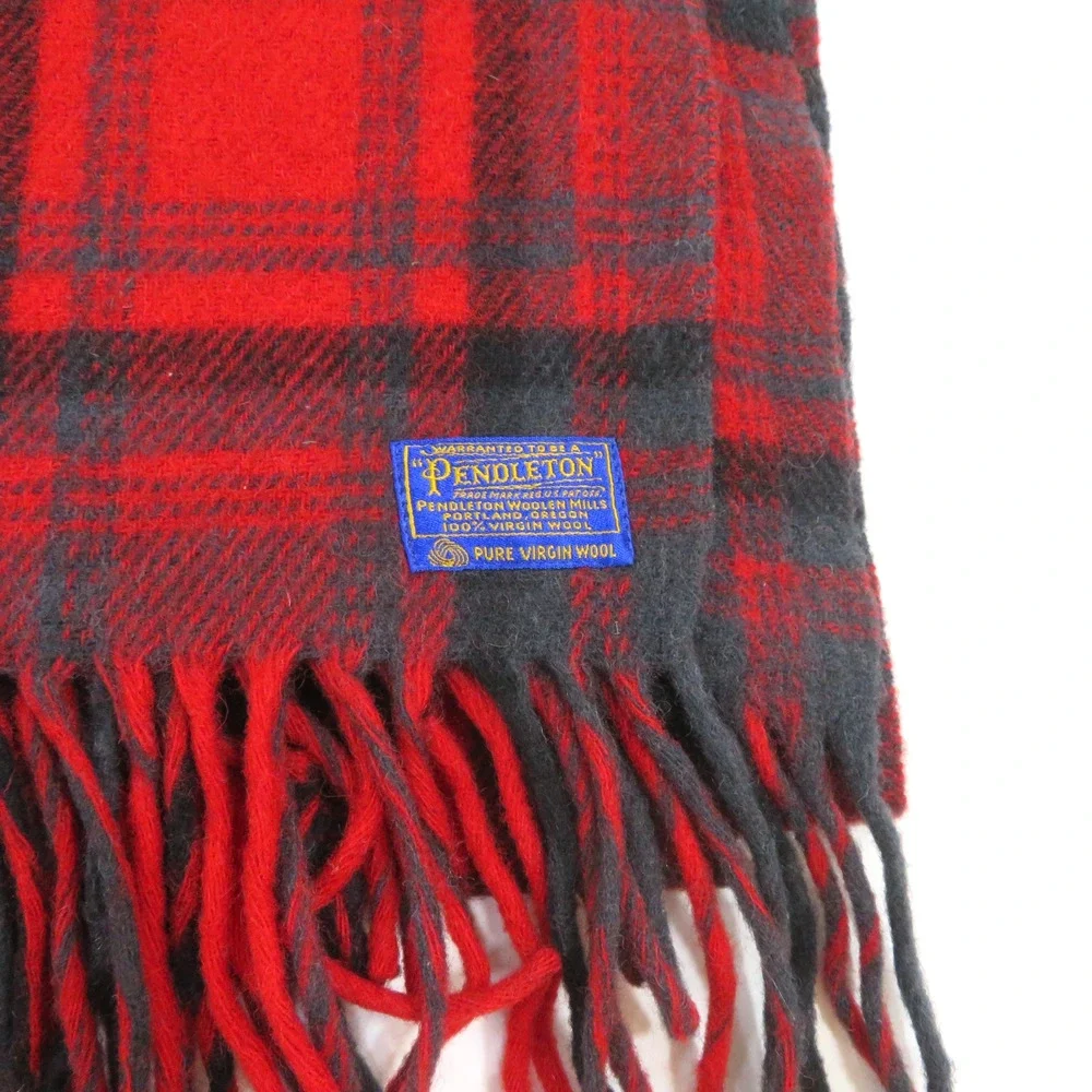 Pendleton Green And Red Plaid Throw Wool Blanket 67x52 Vintage
